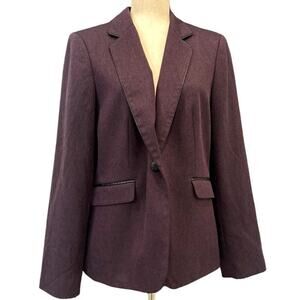 Vintage Emily Eggplant Dark Purple Blazer Jacket with Faux Leather Trim